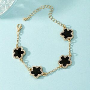 Chic Black Five Leaf Diamond Clover Gold bracelet